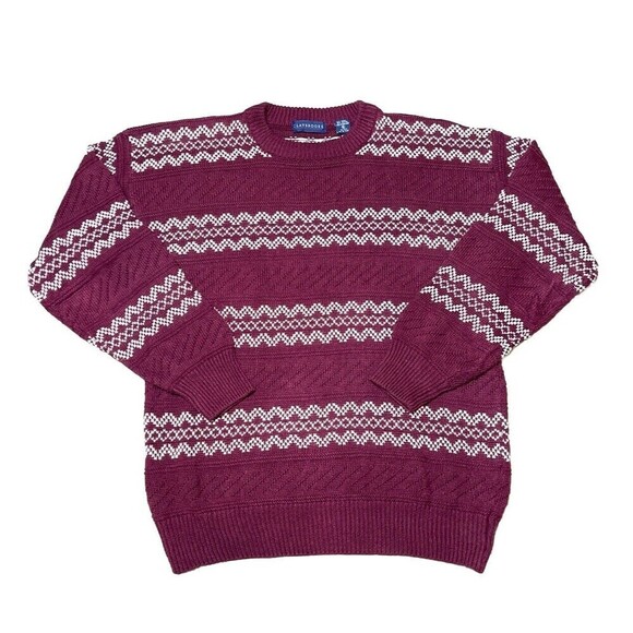Claybrooke Men’s Vtg Birdseye Fair Isle Ramie Cotton Chunky Knit Dad Sweater XL‎ - Picture 1 of 7